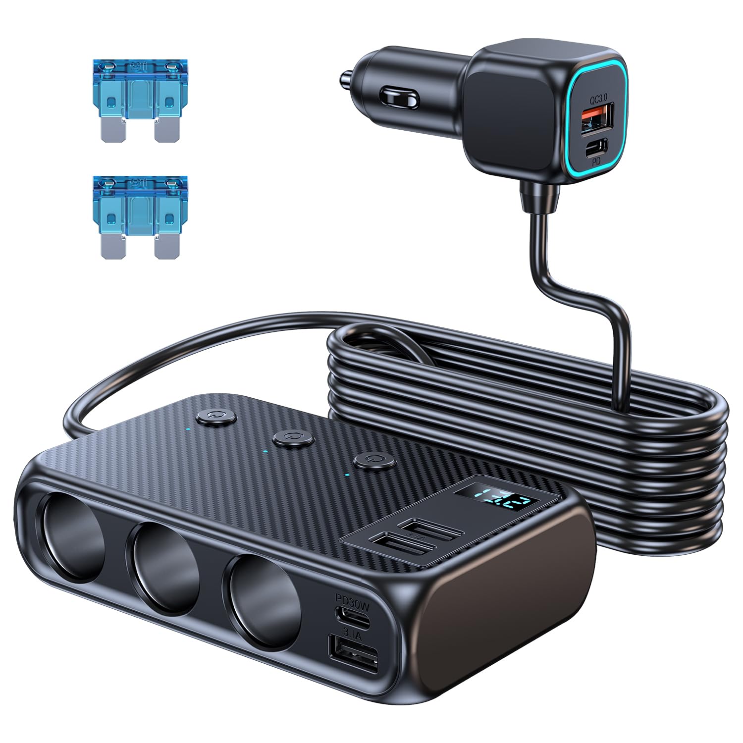 STHIRA Car Cigarette Lighter Extender 170W Car USB Charger with 3 Car Cigarette Lighter Ports Multi USB Ports Support PD 30W Fast Charging LCD Smart Current Display Car Cigarette Lighter USB Charger STHIRA Car Cigarette Lighter Extender 170W Car USB Charger with 3 Car Cigarette Lighter Ports Multi USB Ports Support PD 30W Fast Charging LCD Smart Current Display Car Cigarette Lighter USB Charger